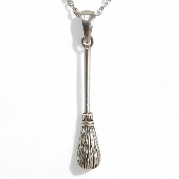 Sterling Silver Besom Necklace • 18″ Italian Chain - Picture 1 of 7